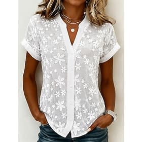 Women's Shirt Lace Solid Color Vintage Stylish Sleeveless V Neck Regular Tops Casual Blue Black White Khaki Summer Spring