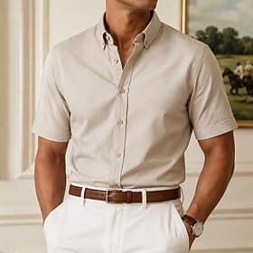 Men's Shirt Oxford Cloth Dress Shirt Khaki
