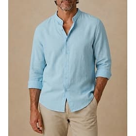 Men's Summer Casual Linen Shirt -Button Up Long Sleeve - Blue