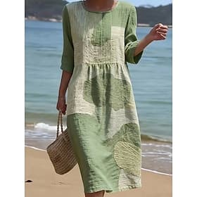 Women's Midi Dress Sundress Vacation Casual Boho Beach Holiday Loose Fit Graphic Abstract 3/4 Length Sleeve Crew Neck Blue Yellow Pink Green Summer Spring