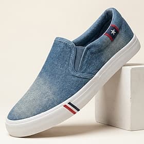 Men's Denim Slip-On Sneakers, Lightweight Washed Casual Shoes for Walking, Vacation, Streetwear and Daily Wear