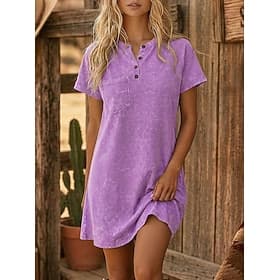 Women's 100% Cotton T Shirt Dress Boho Dress Western Dress Vintage Washed Dress Loose Fit Plain Short Sleeve Crew Neck Knee Length Dress