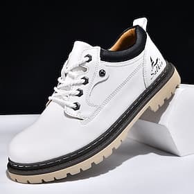 Zapatillas deportivas blancas de cuero para hombre, con cordones, ligeras, cómodas, ideales para caminar, con un estilo casual y elegante, perfectas para el us
