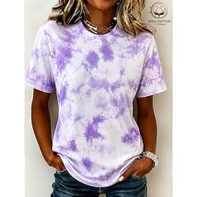 Femmes 100% Coton Graphique Abstrait Bohème ancien Hawaïen Manche Courte Col ras du cou Col rond Hauts Longs Occasionnel Quotidien Sortir Bleu Jaune Rose Clair