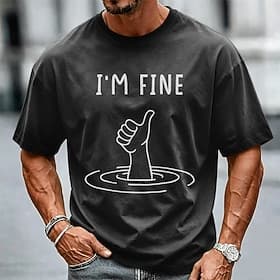 Men's I'm Fine Drowning Thumbs Up Cotton Acid Wash Shirt Heavyweight T-shirt Short Sleeve T shirt DTG Crew Neck Shirt Fashion Daily Street Holiday Black Purple