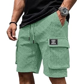 Men's Waffle Shorts Cargo Shorts Shorts Casual Shorts Pocket Elastic Waist Plain Textured Comfort Breathable Knee Length Casual Outdoor Beach Vacation Fashion