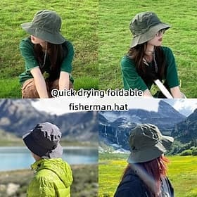 Foldable Waterproof Fisherman Hat Unisex Summer Sun Protection Cap for Camping Hiking Mountaineering Outdoor Activities Summer Thin Quick-Dry Sun Hat with Wind