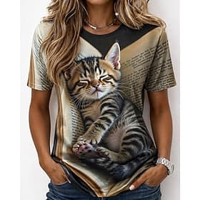 Women's T Shirt Print Graphic Animal Vintage Stylish Classic Short Sleeve Crew Neck Round Neck Regular Tops Casual Daily Weekend White Light Grey Gray Summer S