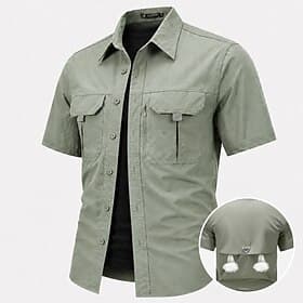 Men's Fishing Shirts Cargo Shirt Utility Shirt Short Sleeve Sports Outdoors Tactical Outdoor Streetwear Spring Summer Shirt Collar Quick Dry Mesh Black Light