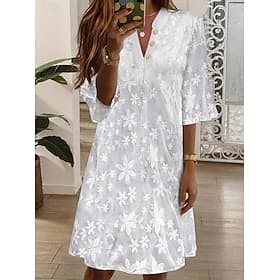 Femmes Mini Robe Robe en Dentelle Robe Blanche Élégant Mode Extérieur Vacances Sortir Coupe régulière Fleuri Demi Manches Col en V Blanche Été Printemps