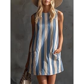 Damen Minikleid Shiftkleid Sommerkleid Schulterfreies Kleid Urlaub Party Lässig Täglich Heim Outdoor Lässiger Schnitt Grafik Geometrisch Ärmellos Rundhalsaussc