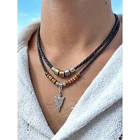 Men's Alloy Arrow Pendant Necklace with Beads and Braided Cord – Black and Brown Options, Durable Casual Jewelry for Beach Vacation, Daily Wear and Travel