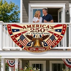 1776-2026 USA 250th Anniversary Half Round Fan Bunting Flag, Patriotic American Outdoor Bunting Banner for House, Porch, Yard, or Independence Day Decoration