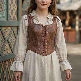 Rétro Vintage Médiéval Renaissance Corset Corset Serre Taille Corsage Pirate Ranger Paysan À lacets Col Rond Déguisement Femmes Fantaisie Halloween Carnaval Fo