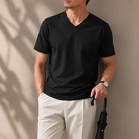 Men's 100% Cotton T Shirt Short Sleeve V Neck Spring All Seasons Plain Vacation Fashion Daily V Neck Casual Daily Outdoor Black Top Tee for Men
