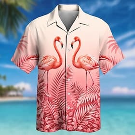 Men's Flamingo Coconut Palm Tropical Plants Summer Hawaiian Shirt Tropical Shirts Aloha Shirt Short Sleeve Hawaiian Daily Beach Vacation Wear Summer Spring Tur