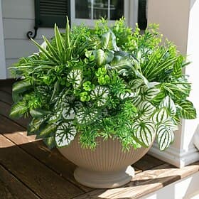 20pcs Artificial Bunches Greenery Plants Fake Plastic Leaves with Stems UV Resistant Outside Faux Plants Bushes for Outdoor Patio Garden Front Porch Yard Decor