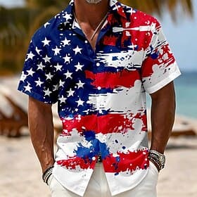 4 juli 2026 250e Voor heren Amerikaanse Amerikaanse vlag Overhemd Zomer overhemd Korte mouw Vaderlandslievend Dagelijks Streetwear Zomer Lente Strijkijzer 3D-a