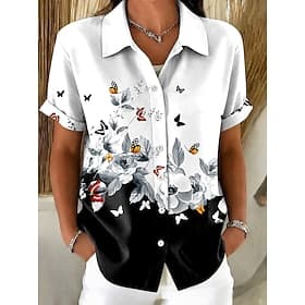 Women's Shirt Buttons Print Floral Graphic Leaves Vintage Daily Stylish Short Sleeve Shirt Collar Regular Tops Casual Daily White Pink Summer Spring