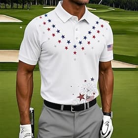 4th of July 2026 250th Men's Stars Golf Sports Polo Shirts Short Sleeve Polo Shirts Collared Shirts Casual Athleisure 3D Print Buttons Breathable Mesh Spring