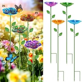 Outdoor Bee Watering Station, Bee Bath for Garden Metal Bee Water Feeder with Flower Design, Colorful Butterfly Bee Bath Bowl for Outdoor Garden Yard Decor