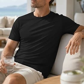 Men's T Shirt Tee Top Short Sleeve Crew Neck Summer Spring Plain Casual Athletic Quick Dry Slim Basic Casual Daily Sports Light Blue Black White Top Tee for Me