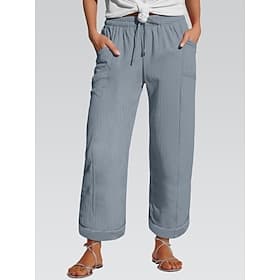 Women's Cotton Casual Pants Straight Fashion Streetwear Casual Full Length High Waist Plain Pocket Elastic Waistband Comfy Soft Comfortable Stretchy Daily Outd