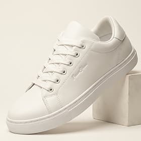 Men's White Low Top Sneakers, Lace-Up Casual Walking Shoes, Minimalist Comfort Shoes for Travel, Daily Wear