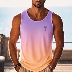 Men's Gradient Wine Glass T Shirt Vest Top Sleeveless T shirt 3D Print Crew Neck Scoop Neck Shirt Hawaiian Casual Daily Holiday Blue Purple Orange Summer Sprin