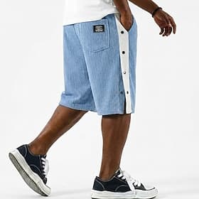 Men's Casual Shorts Corduroy Shorts Textured Shorts Patchwork Color Block Side Button Plain Solid Comfort Breathable Knee Length Casual Outdoor Beach Vacation