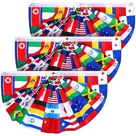 3/6 Pcs 48 Countries World Pleated Fan Flags for World Soccer Cup Decorations 2026Bunting Banner, Half Circle Country Flag Decoration for Soccer Match Day