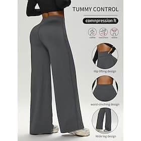 Women's Yoga Pants Wide Leg Casual Pants Casual / Sporty Full Length High Waist Plain Comfy Comfort Soft High Elasticity Sports Outdoor Fitness Dark-Gray Black