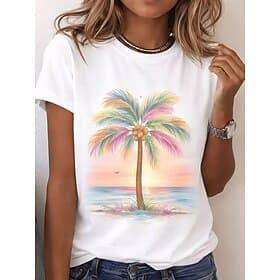 Women's T Shirt Print Graphic Plants Stylish Classic Casual Short Sleeve Crew Neck Regular Tops Casual Daily Blue White Yellow Summer Spring