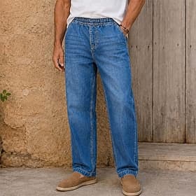 SoftFade™ Men's Trousers Casual Pants 100% Cotton Denim Pants Pocket Elastic Waist Straight Leg Plain Comfort Soft Full Length Casual Daily Outdoor Fashion Str