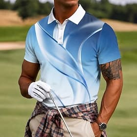 Men's Geometic Golf Sports Polo Shirts Short Sleeve Polo Shirts Lapel Casual Athleisure 3D Print Buttons Breathable Mesh Summer Spring Blue Green