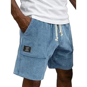 Men's Shorts Summer Shorts Casual Shorts Corduroy Shorts Pocket Elastic Waist Plain Comfort Breathable Knee Length Outdoor Beach Vacation Vacation Fashion Blue