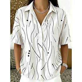 Women's Shirt Buttons Print Graphic Geometric Vintage Daily Stylish Short Sleeve Turndown Long Tops Casual Daily Holiday Blue White Pink Purple Summer Spring