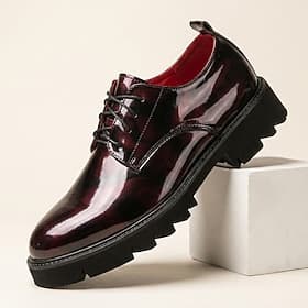 Men's Patent Leather Oxford Shoes, Lace-Up Chunky Sole Dress Shoes, Business Casual Formal Shoes for Office, Wedding, Party