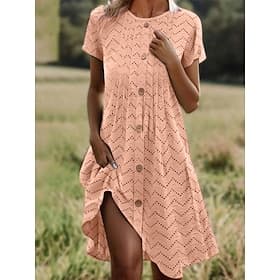 Women's Knee Length Dress Casual Dress Summer Dress Eyelet Dress Fashion Modern Beach Vacation Regular Fit Geometric Short Sleeve Crew Neck Black Yellow Purple