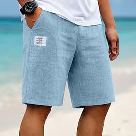 Herre Shorts Lin Shorts Sommershorts Strandshorts Snorer Lomme Elastisk midje Ensfarget Lettvekt Pustende Knelengde Daglig utendørs Ferie Ferie Mote Kakifarget