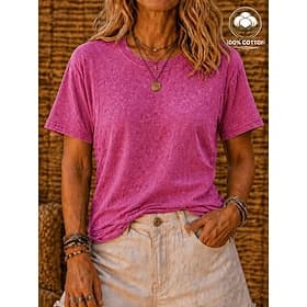 SoftFade™ Women's 100% Cotton T Shirt Tee Vintage Washed Tops Fashion Stylish Classic Short Sleeve Crew Neck Long Tops Casual Daily Beach Rose Red Blue Grass G