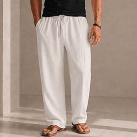 Men's Tencel Linen Pants Lightweight for Summer Wear