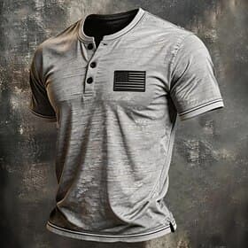Men's Henley Shirt Tee Henley Top Short Sleeve Solid Color Plain Fashion Designer Vintage Style Color Block Buttons American flag Henley Casual Daily Outdoor S