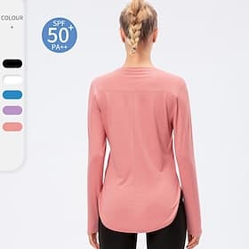Women's pilates top Yoga Shirts Workout Tops Crew Neck Skin Friendly Lightweight Comfortable Mesh Long Sleeve Sports Solid Color Top For Gym Workout Running Fi