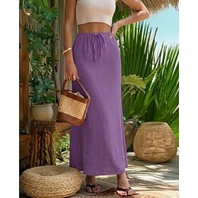 Women's Vacation Skirt Fashion Casual Maxi High Waist Skirts Drawstring Inelastic Amethyst Navy Apricot Moss green Summer