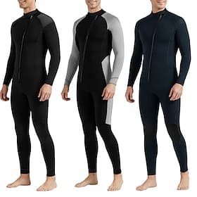 Men's Diving Suit 3mm Neoprene Wetsuit Thermal Full Body Suit Patchwork Front Zip Full-Length Leg Thermal Thickened UV-Protective Long Sleeve Swimwear Bottoms