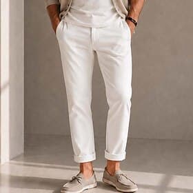 Men's Chinos Casual Pants Black White Micro-elastic
