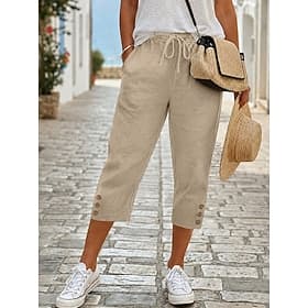 Women's Capri Pants Fashion Casual Daily Casual / Sporty Calf-Length Mid Waist Plain Breathable Inelastic Casual Daily Vacation Blue Black White Dark Navy Summ