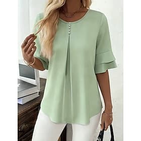 Women's Blouse Plain Vacation Fashion Half Sleeve Crew Neck Regular Tops Casual Blue Pink Purple Green Summer Spring