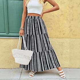 Women's Vacation Skirt Elegant Fashion Maxi High Waist Skirts Daily Beach Black Summer
